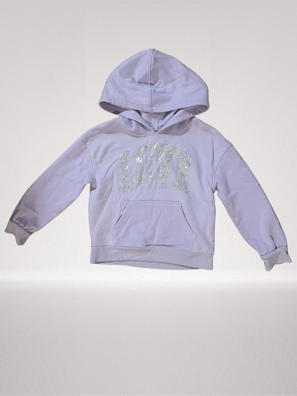 Cat & Jack Girls Lavender LOVE Hoodie Sweatshirt XS (4/5) Glitter Graphic